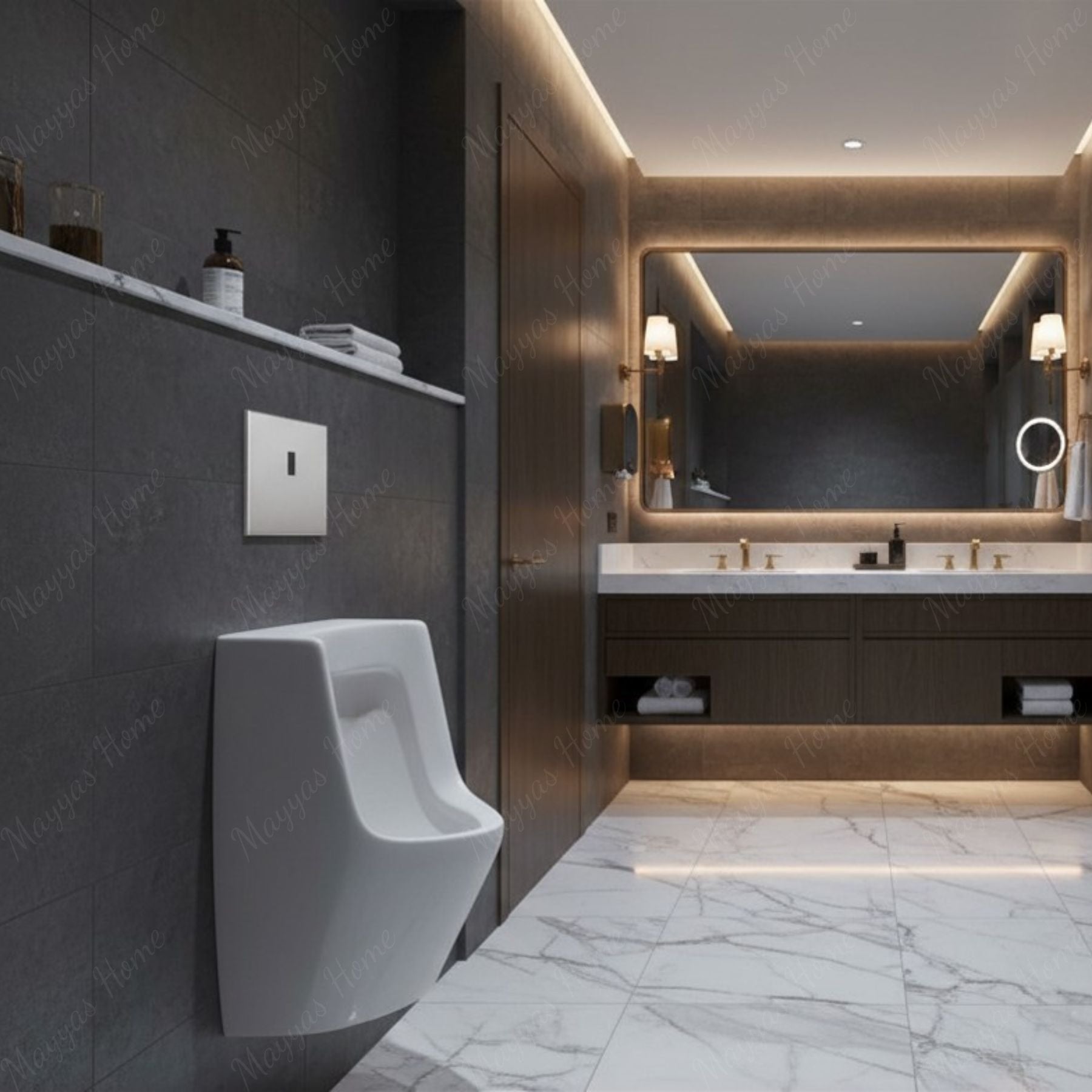Mains-powered electronic urinal flush valve with concealed installation and sensor operation. Hygienic water-saving solution for UAE commercial washrooms.