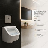 Mains-powered electronic urinal flush valve with concealed installation and sensor operation. Hygienic water-saving solution for UAE commercial washrooms.