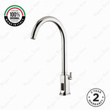 Mains-powered sensor mixer tap with swivel spout, chrome finish and water-saving flow control. Perfect for hygienic commercial and residential washrooms.