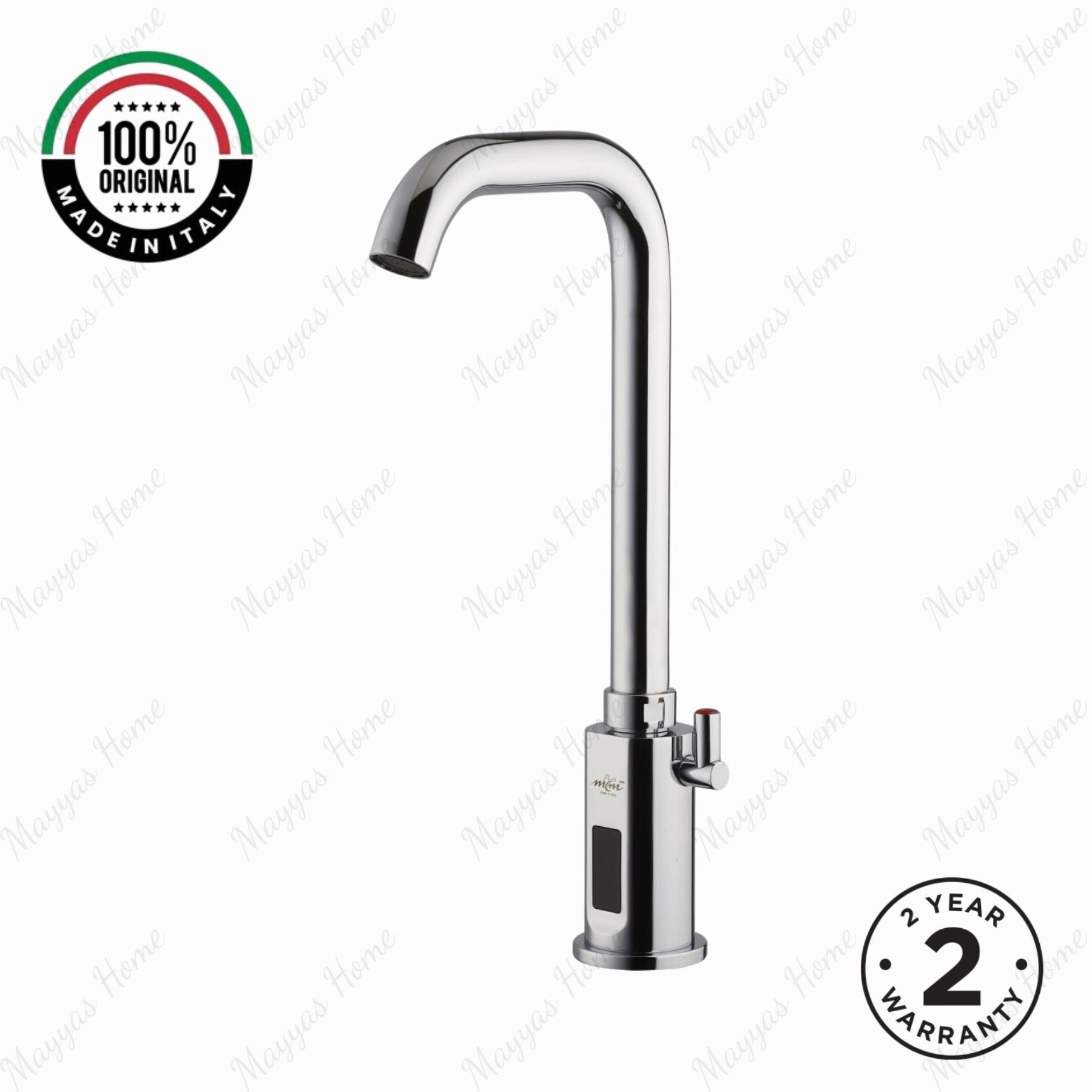 Mains-powered sensor sink mixer tap with swivel spout and luxury finishes. Touchless, water-saving faucet for premium UAE bathrooms and washrooms.