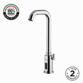 Mains-powered sensor sink mixer tap with swivel spout and luxury finishes. Touchless, water-saving faucet for premium UAE bathrooms and washrooms.