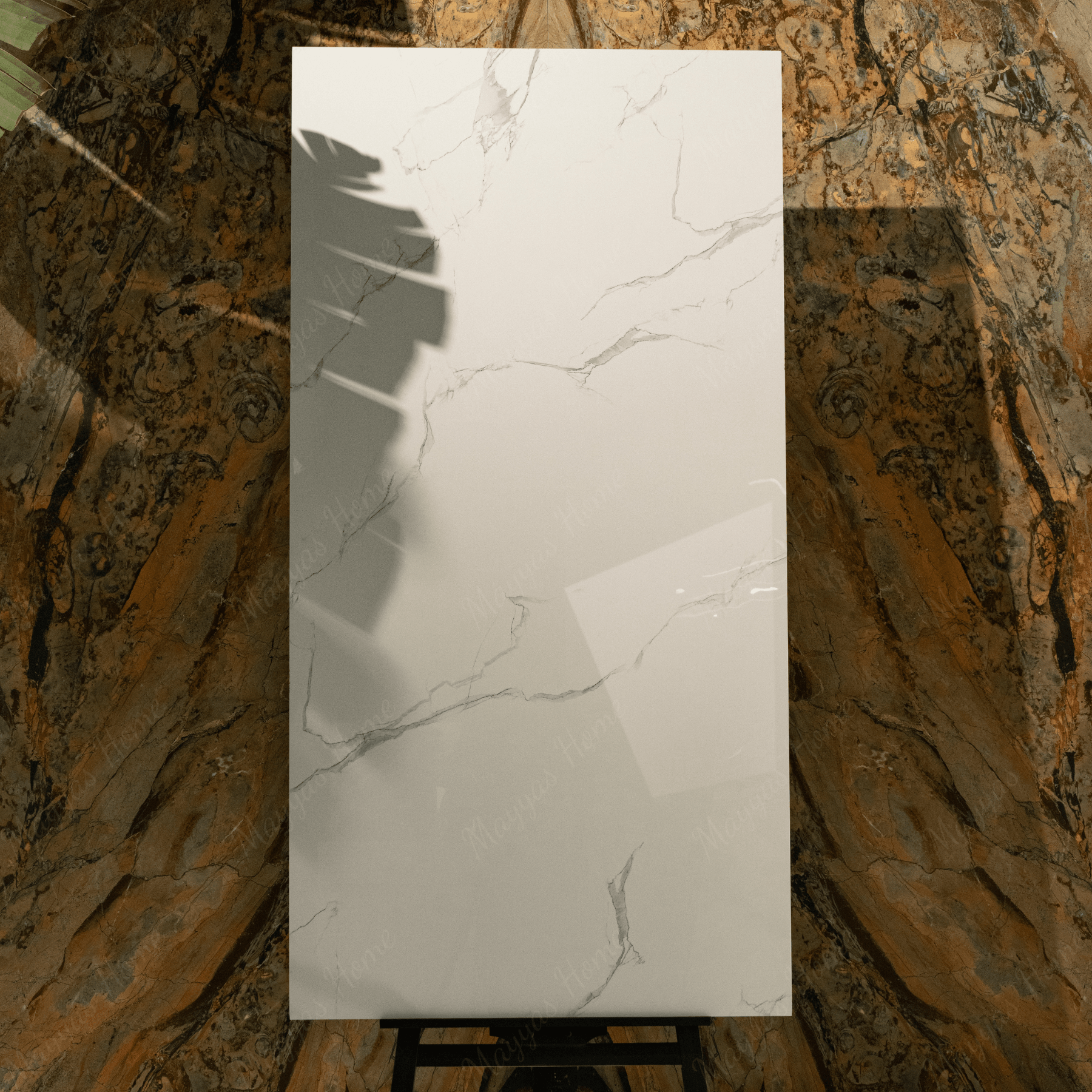 Mint Statuario 80x160cm glossy porcelain tile, 09mm thick with a mint-toned statuario marble design. Polished finish brings elegance and light to interiors.