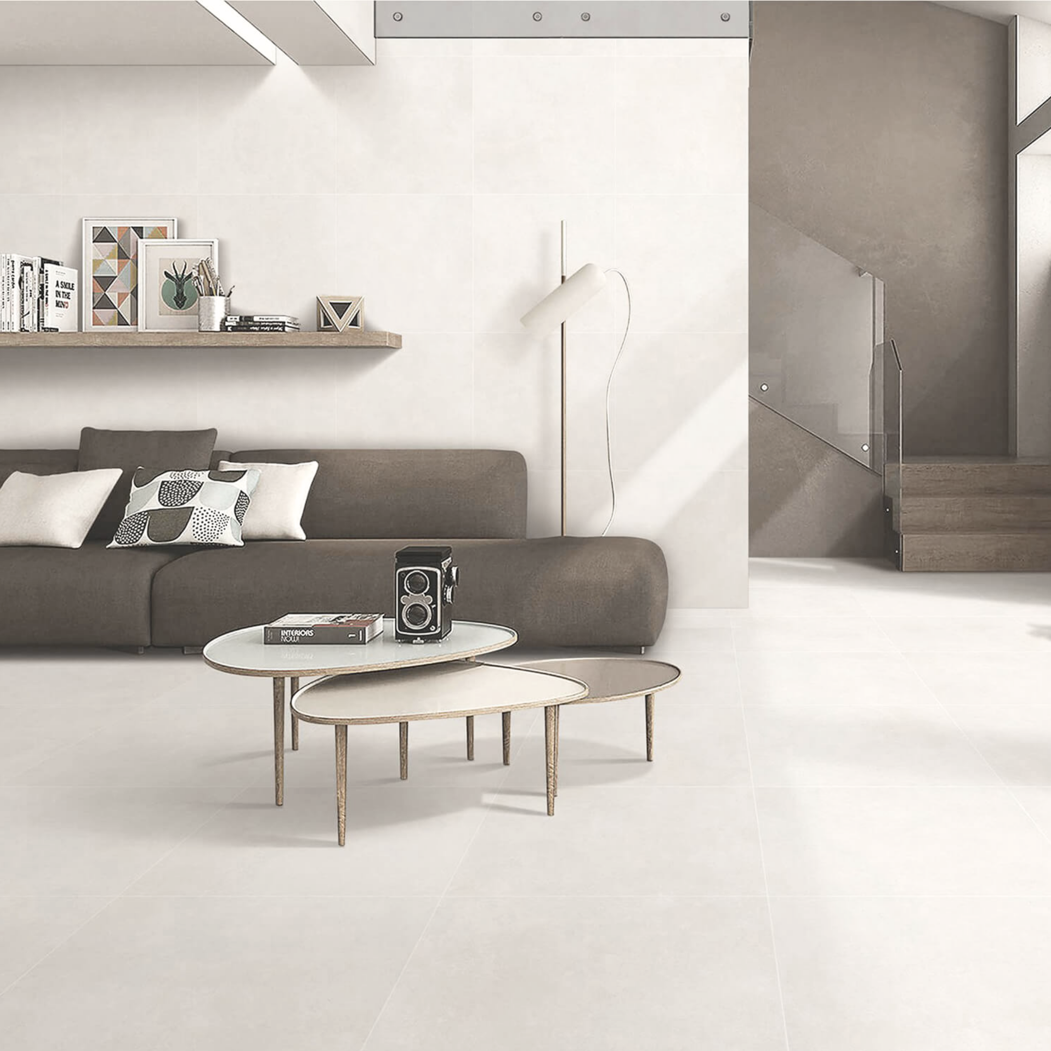 Norway Cemento Bianco 120x240cm carving matt porcelain tile. White cement look, durable 09mm format, stylish matt finish for walls and floors.