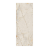 Onyx Spain white marble-look porcelain slab with natural warm veining in 80x320cm size.