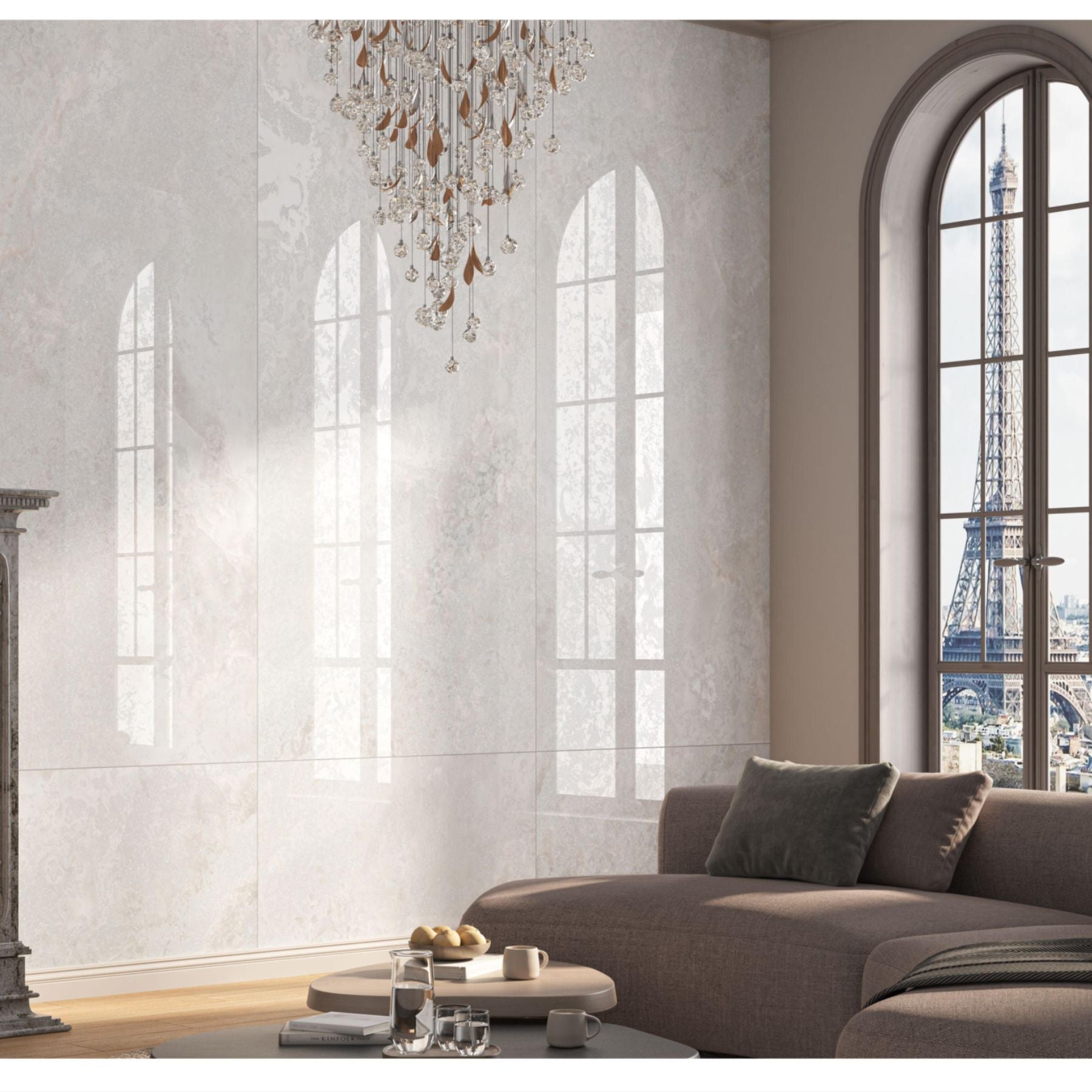 Onyx Cin Sparkle Colorbody porcelain slab 120x280cm, 9mm thick, with a high-shine onyx look for elegant floors, walls and contemporary interiors.