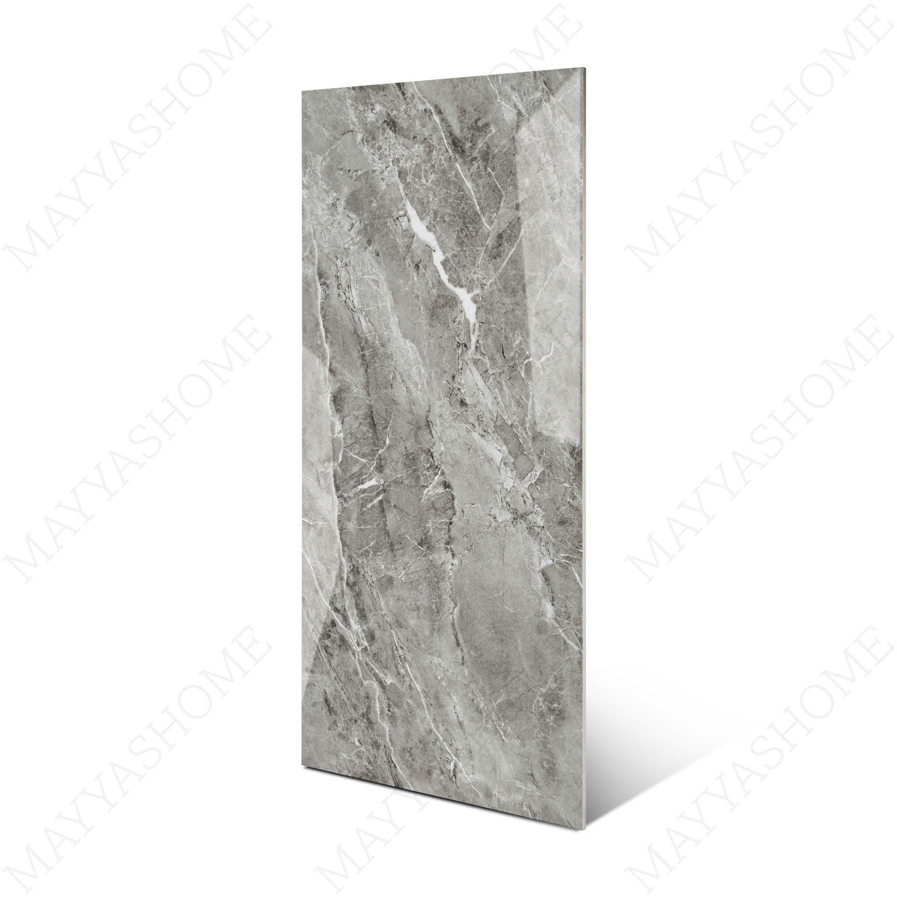 Opel Gris glossy porcelain tile 60x120cm with 9mm thickness features elegant grey tones, refined surface texture and luxurious polished finish.