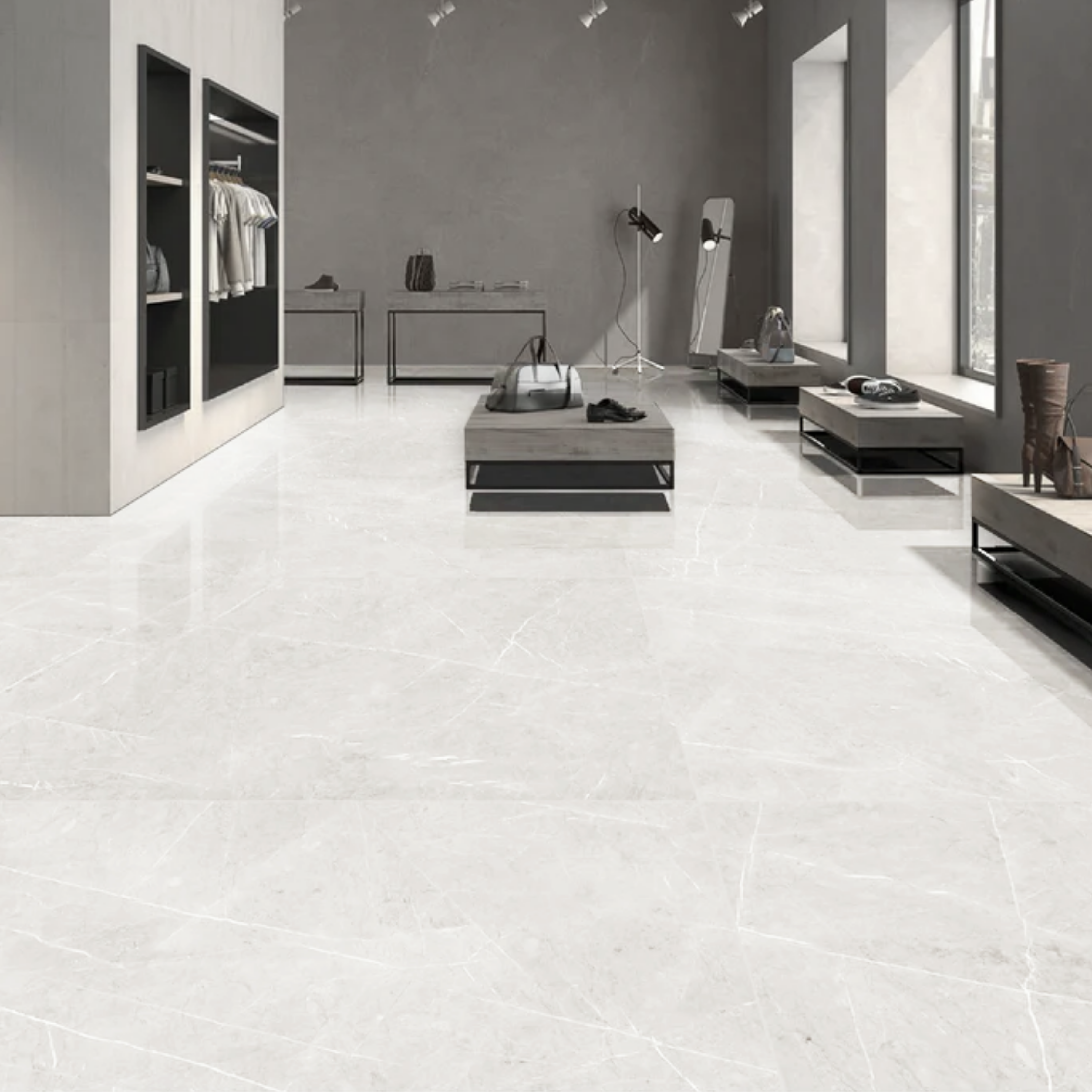Pietra Bianco 120x278cm glossy porcelain tile. Elegant white slab with stone-inspired veining, 09mm thick, perfect for luxury walls & floors.