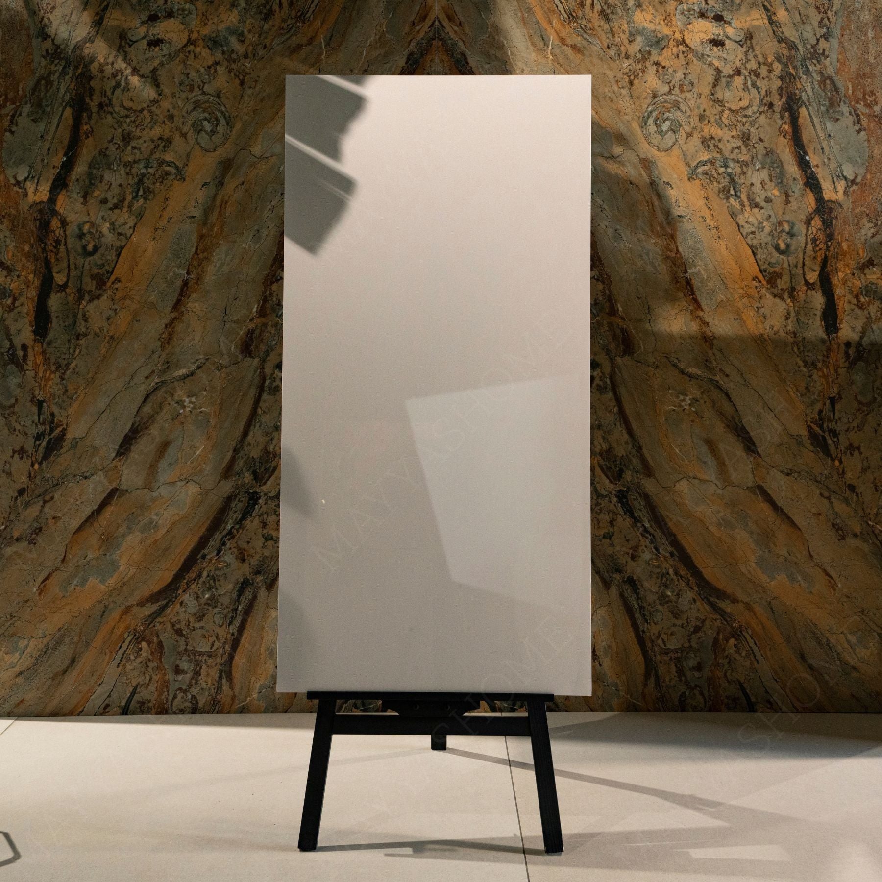 Plain White glossy porcelain tile 60x120cm with 9mm thickness features clean white surface and polished finish for modern interiors.