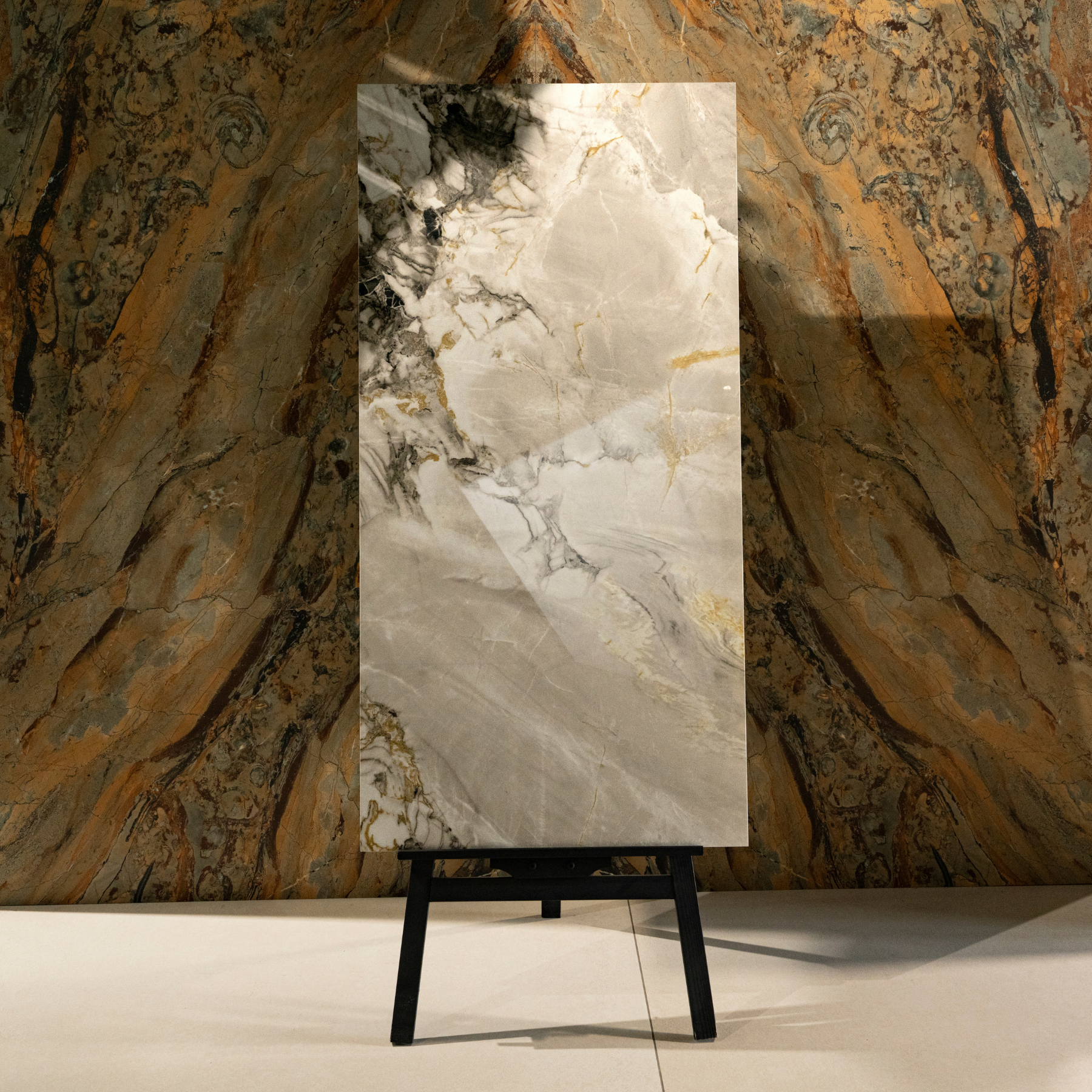 Porto Gold porcelain tile 60x120cm 9mm thickness, marble look design with gold veining, durable porcelain, ideal for luxury floors and walls.