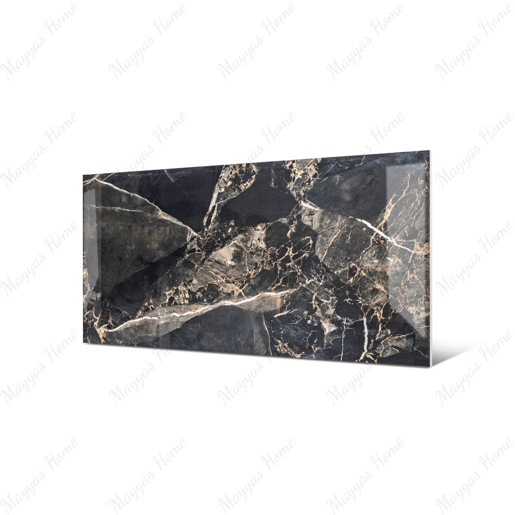 Portoro Argento 80x160cm high glossy porcelain tile, 09mm thick with black marble look and silver veining. Luxurious and durable for stylish interiors.