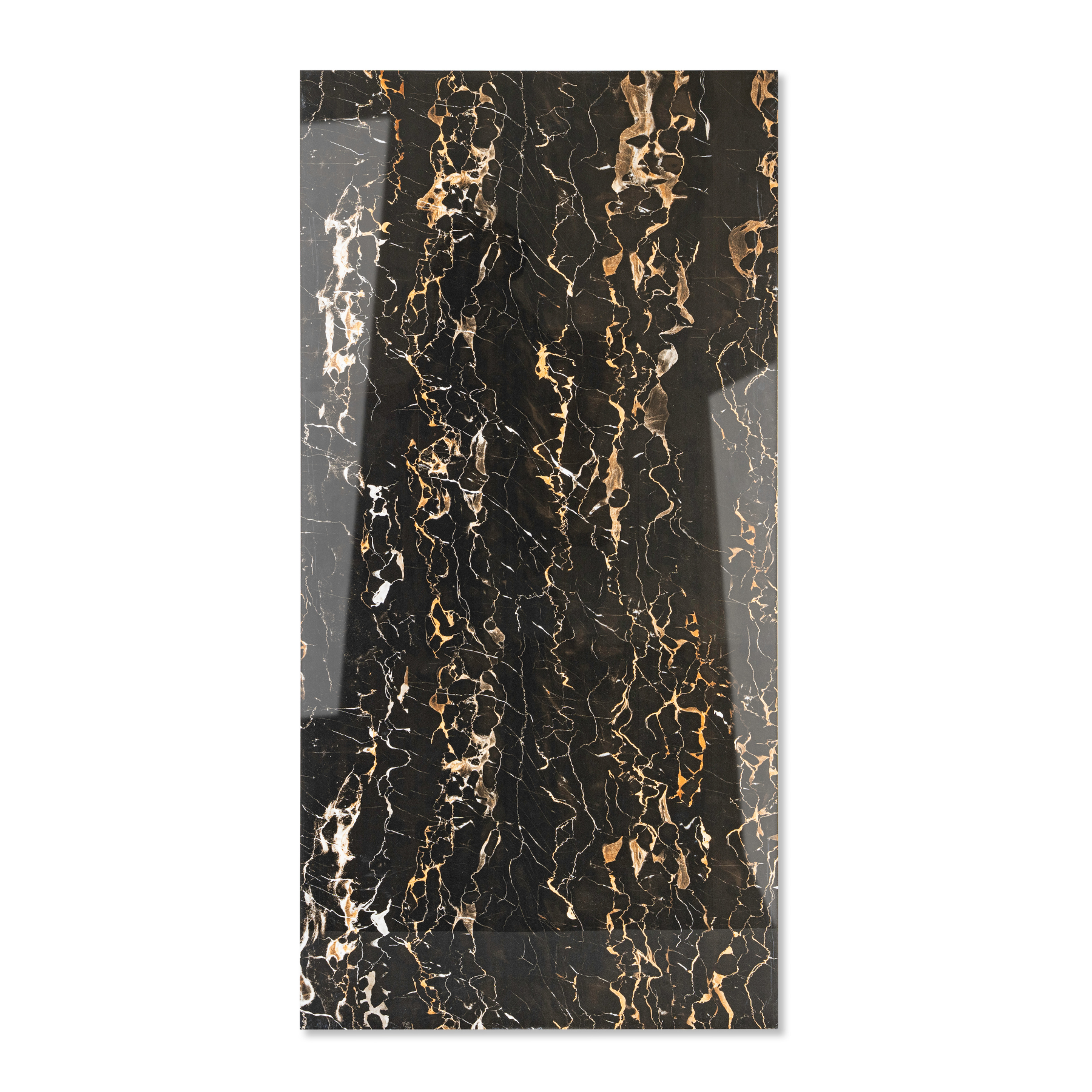 Portoro Gold porcelain tile 60x120cm 9mm thickness, black marble look with gold veining, durable porcelain tile for luxury floors and walls.