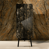 Portoro Gold porcelain tile 60x120cm 9mm thickness, black marble look with gold veining, durable porcelain tile for luxury floors and walls.