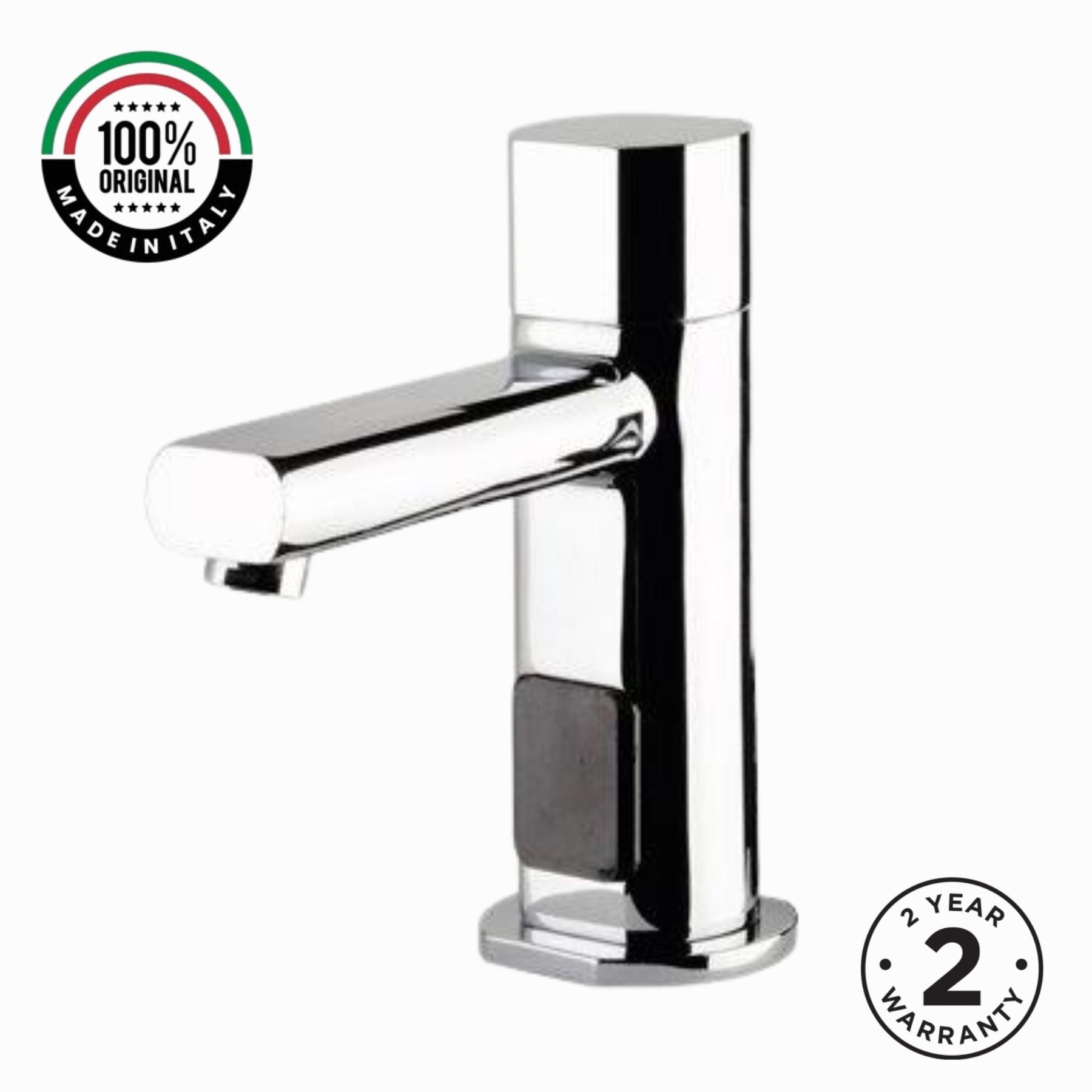 Premium battery-powered electronic single water sink tap with above-counter installation and adjustable water-saving flow limiter technology.