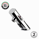 Premium mains-powered electronic sink mixer tap with above-counter installation, flexible hose connection and water-saving flow limiter technology.