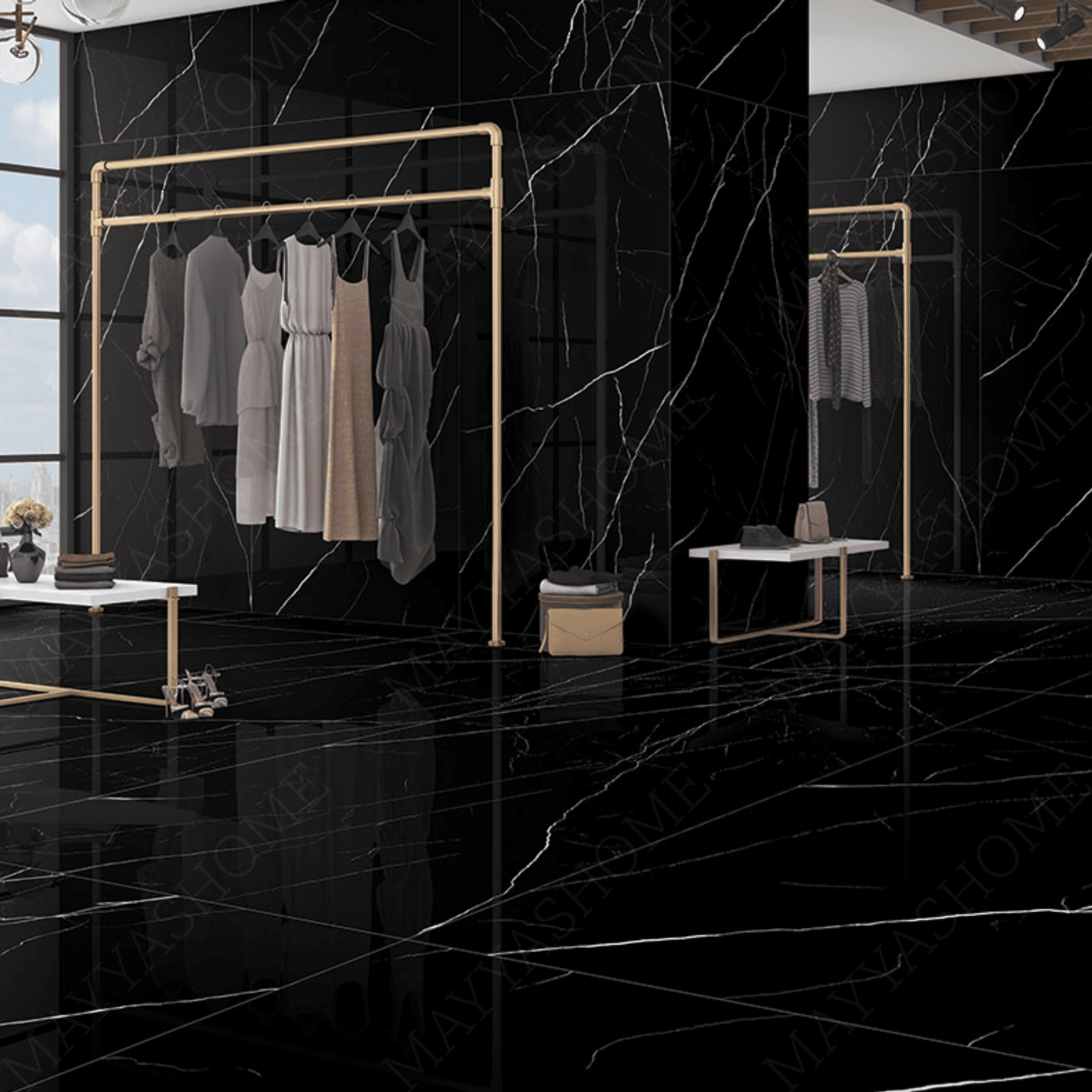ROYAL MARQUINA 120x278cm black marble look tile with rich veins and a refined matt finish. A premium large format tile for luxurious interiors.