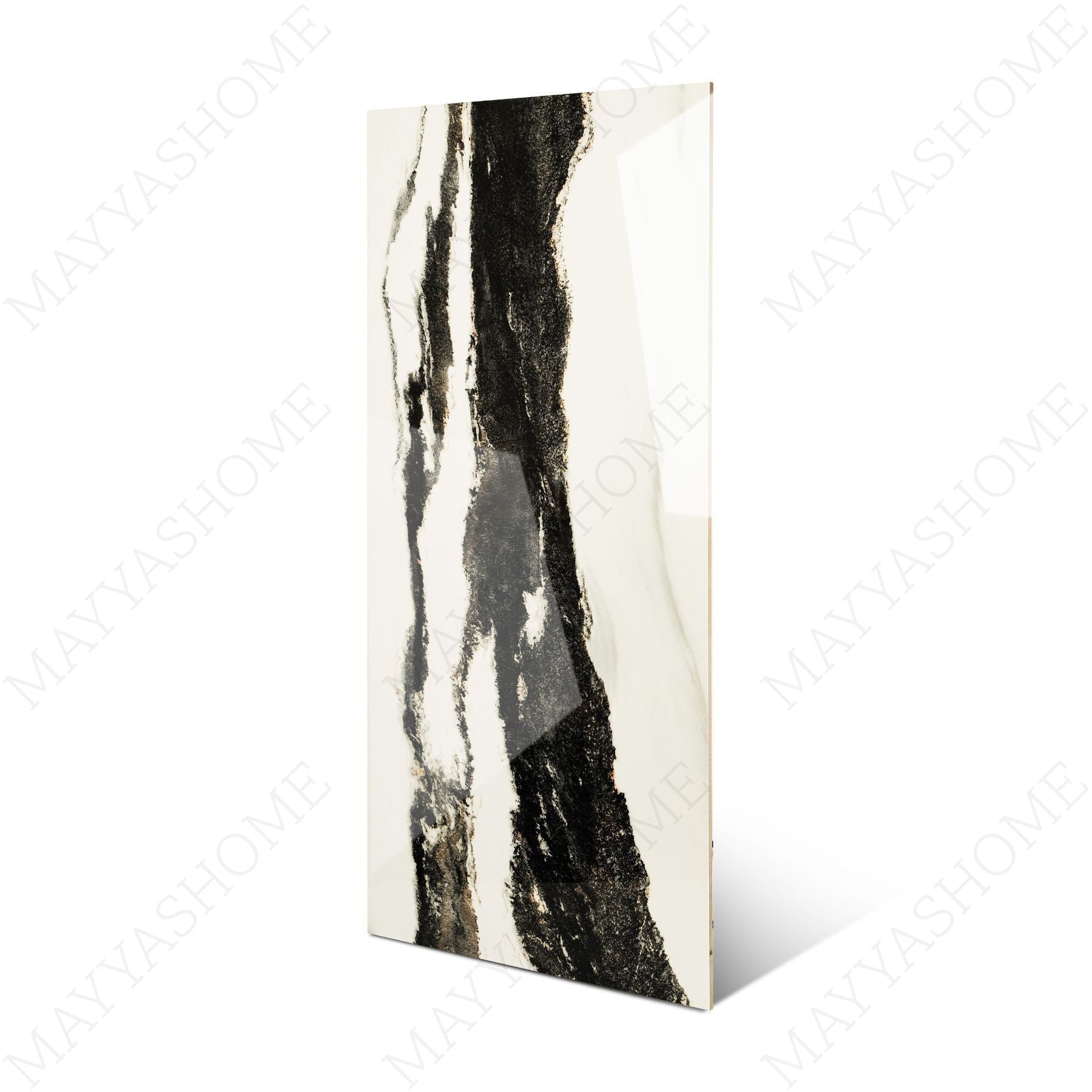 River White glossy marble effect porcelain tile 60x120cm with 9mm thickness features bright white base and polished luxury finish.