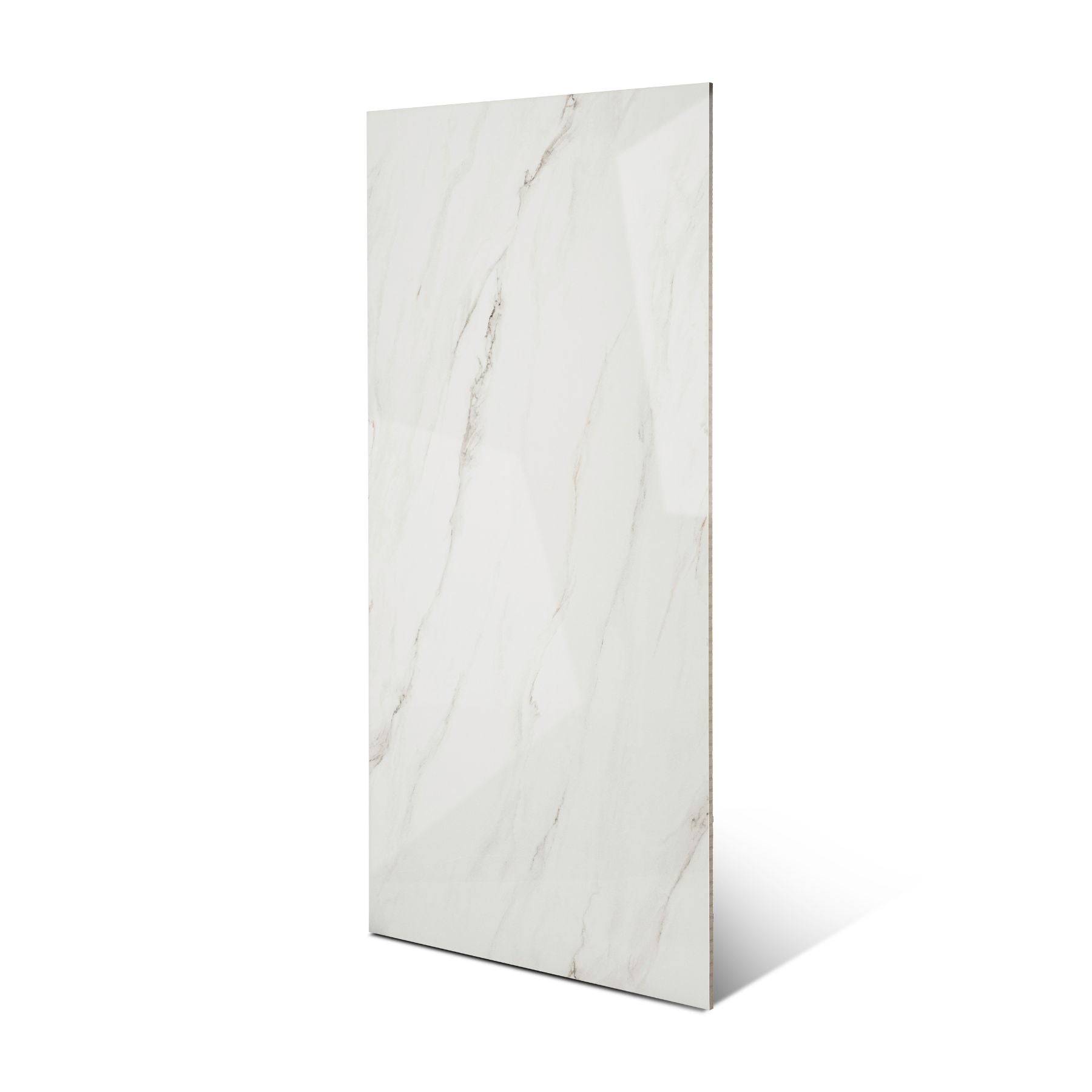 Ronda Brown glossy marble effect porcelain tile 60x120cm with 9mm thickness features warm brown tones, elegant veining and polished finish.