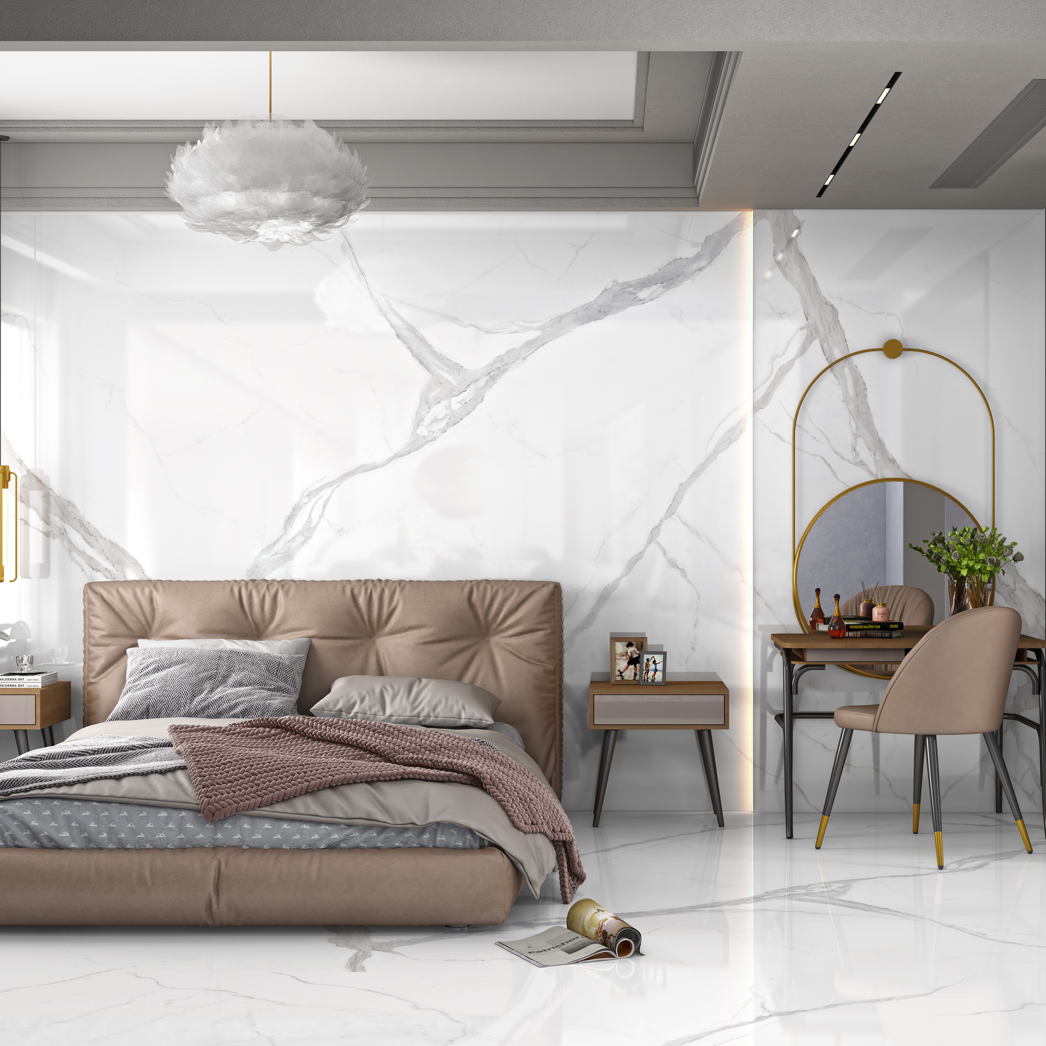 STATUARIO VENETIAN 120x278cm marble look tile with elegant veining and glossy finish. A luxurious large format tile for refined interiors.