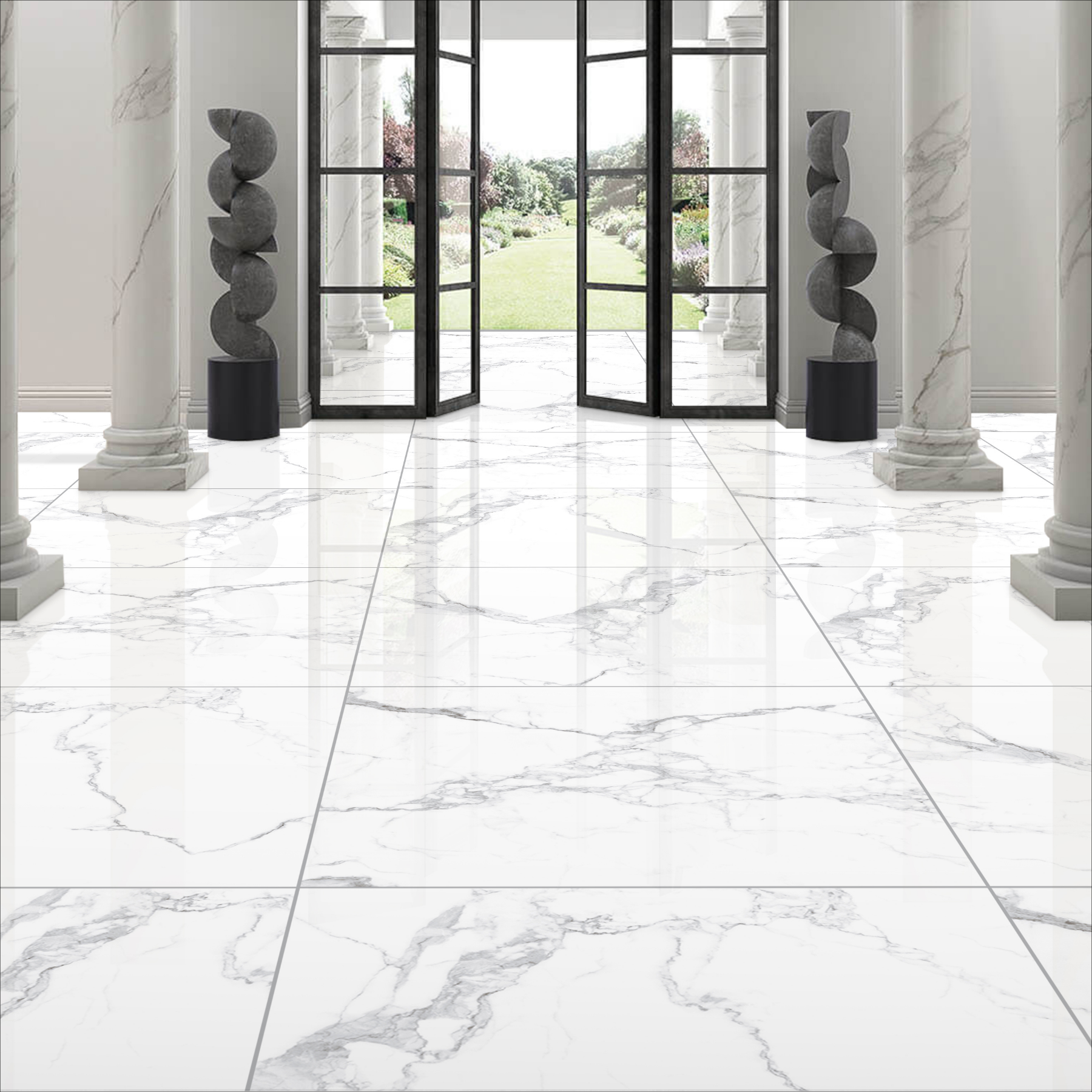 Shop STATUARIO KRYPTON large format porcelain tiles (120x120cm) with a 9MM glossy finish and elegant grey marble effect. Durable, scratch-resistant, and easy to install. Ideal for modern interiors.