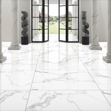 Shop STATUARIO KRYPTON large format porcelain tiles (120x120cm) with a 9MM glossy finish and elegant grey marble effect. Durable, scratch-resistant, and easy to install. Ideal for modern interiors.