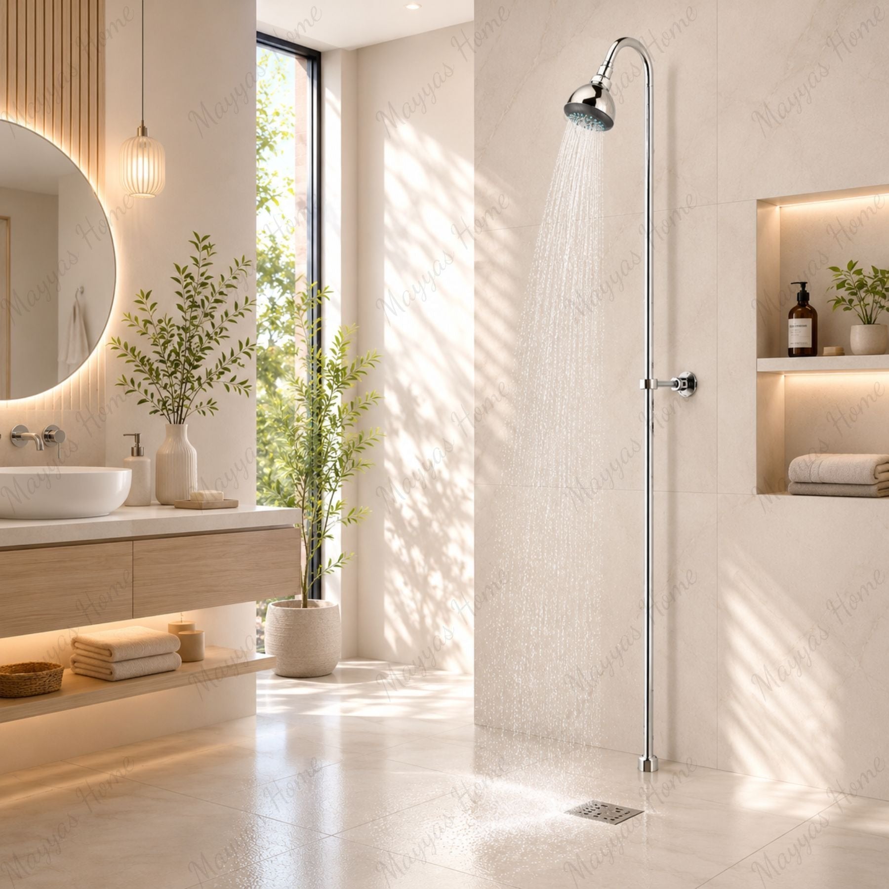 Shower column with adjustable shower head, wall bracket and G1/2 female connection. Ideal for hotels, healthcare facilities and residential bathrooms in UAE.
