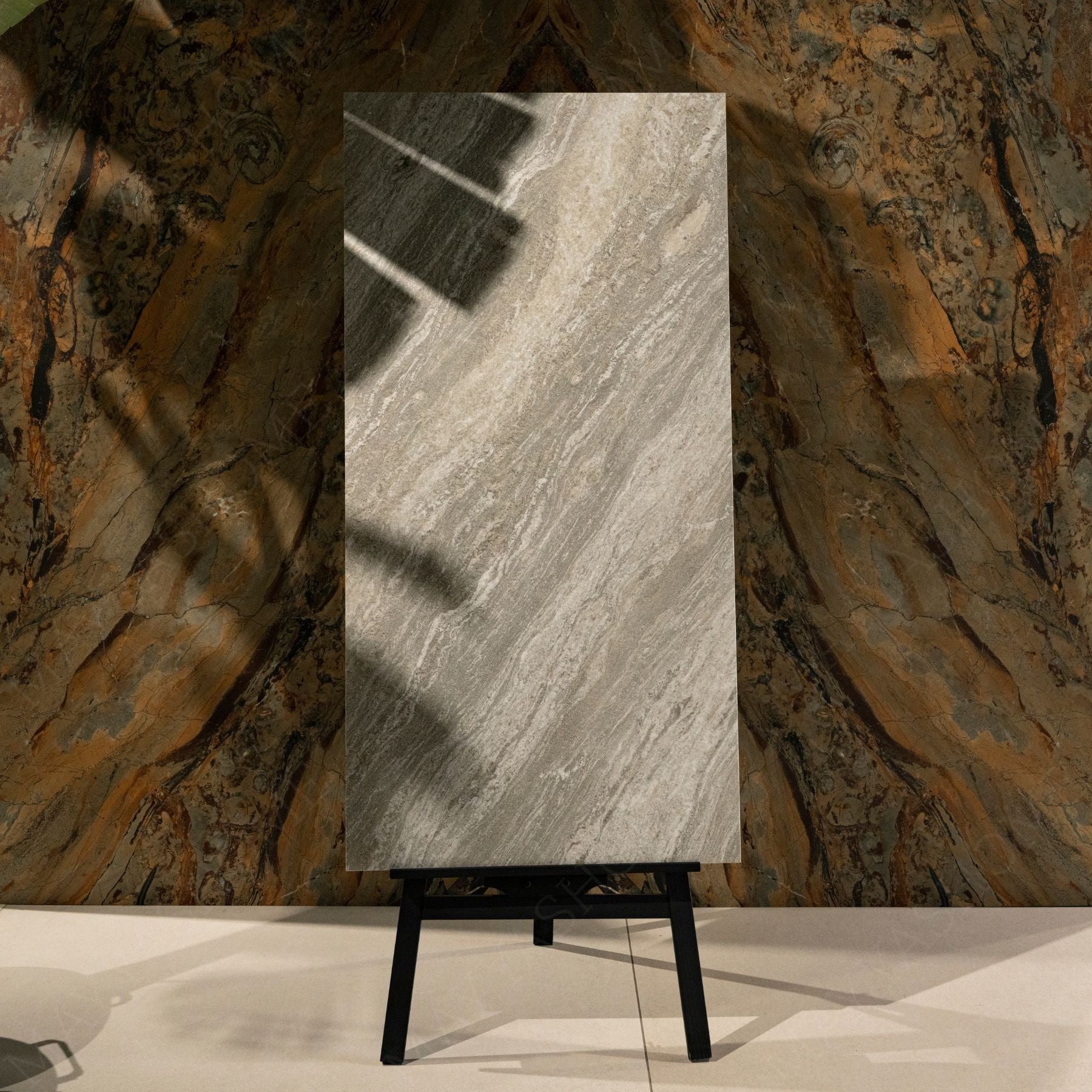 Siena Verde matt stone effect porcelain tile 60x120cm with 9mm thickness features soft green tones and a calm natural matt finish.