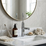 Single water timed sink tap with 8–12 second lever control, chrome finish and flexible hose connection. Ideal for healthcare, commercial and public washrooms UAE.