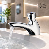 Single water timed sink tap with 8–12 second push-button control, anti-vandal protection and water-saving design. Ideal for UAE commercial washrooms.
