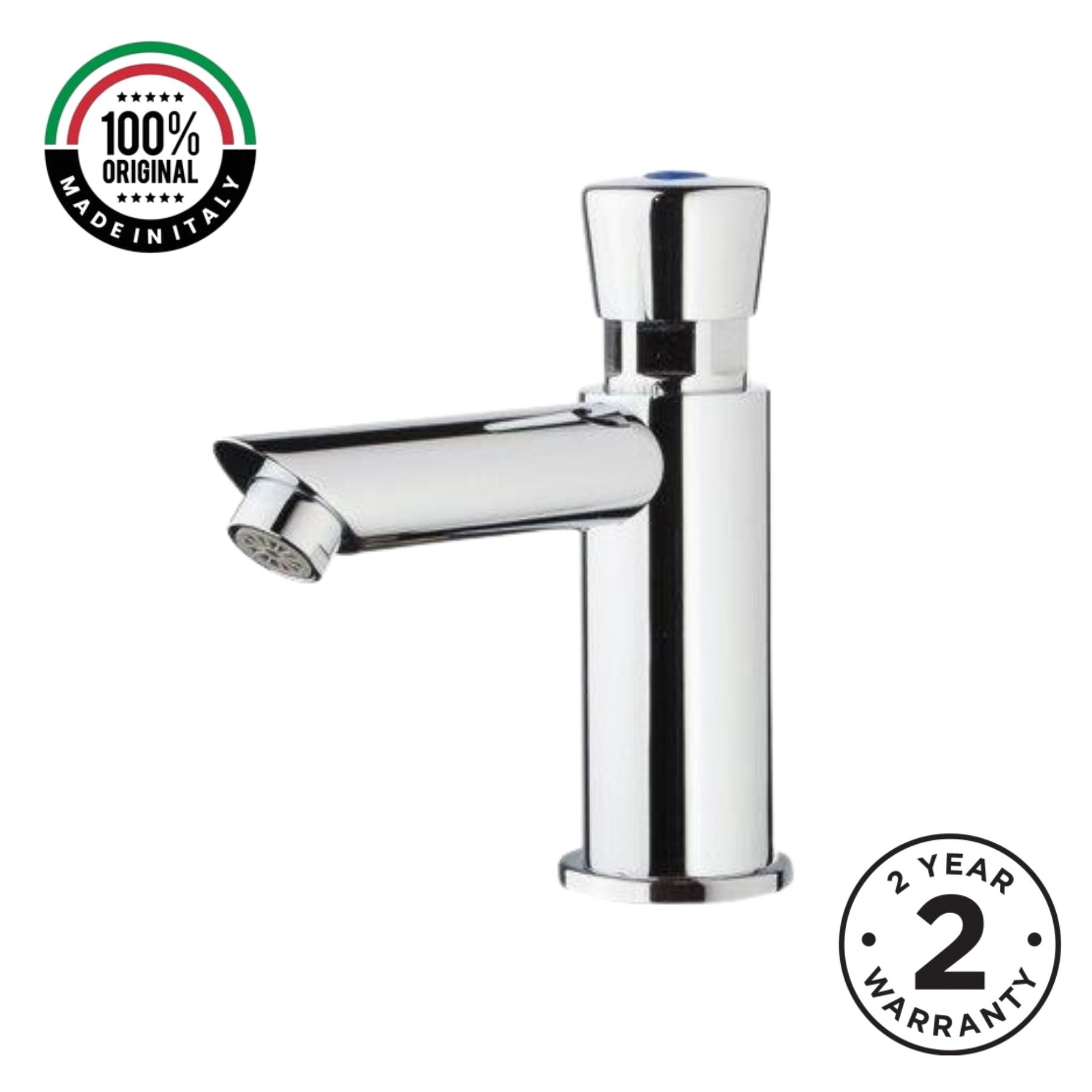 Single water timed sink tap with 8–12 second push-button control, anti-vandal protection and water-saving flow options. Ideal for UAE commercial and public washrooms.