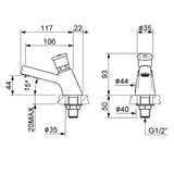 Single water timed sink tap with 8–12 second push-button operation, anti-vandal protection, adjustable flow, and water-saving performance for UAE washrooms.