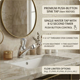 Single water timed sink tap with 8–12 second push-button operation, anti-vandal protection, and adjustable flow options for UAE commercial washrooms.