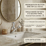 Single water timed sink tap with 8–12 second push-button operation, anti-vandal protection, and adjustable flow options for UAE commercial washrooms.