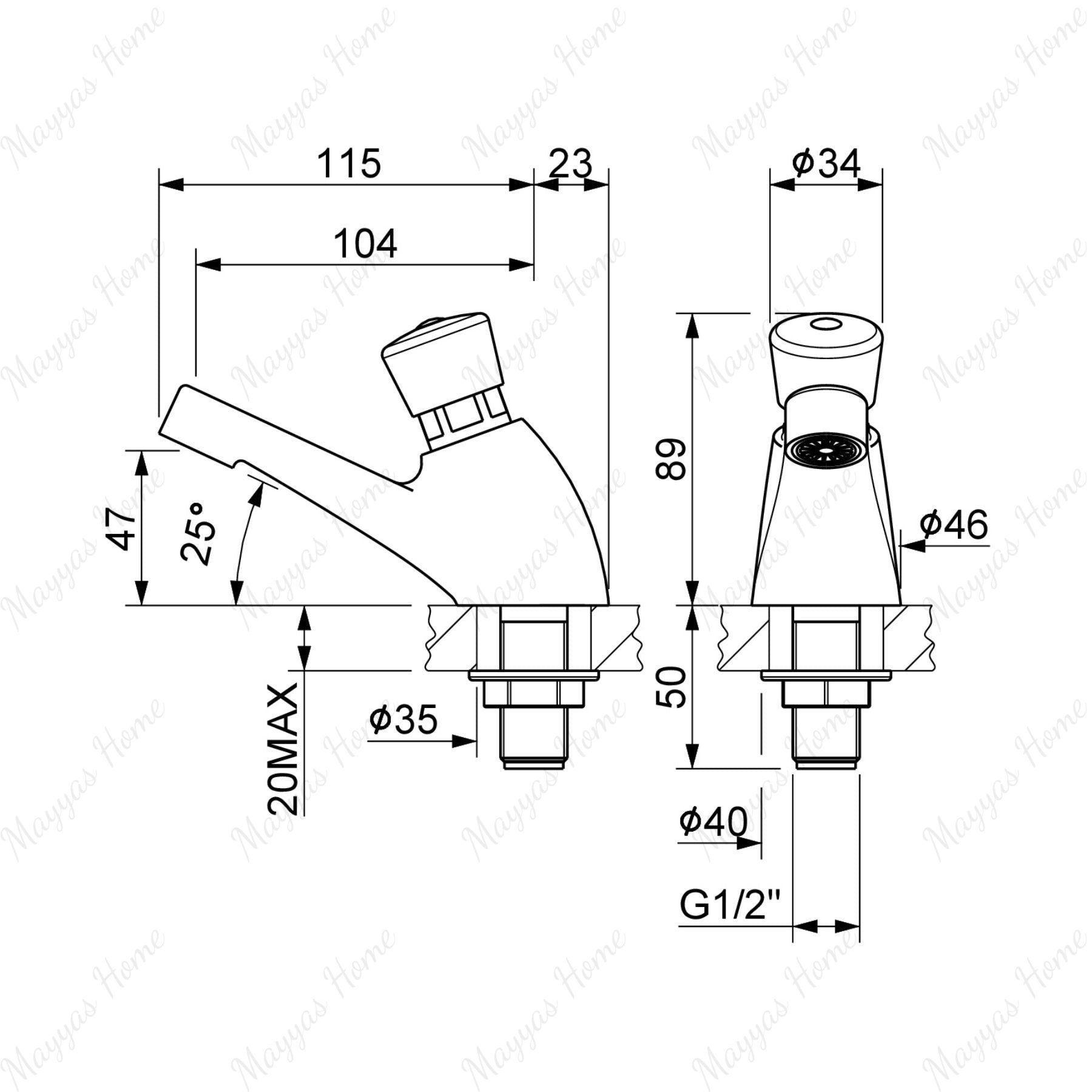 Single water timed sink tap with 8–12 second push-button operation, anti-vandal protection, and adjustable flow options for UAE commercial washrooms.