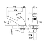 Single water timed sink tap with 8–12 second push-button operation, anti-vandal protection, and adjustable flow options for UAE commercial washrooms.
