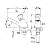 Single water timed sink tap with 8–12 second push-button operation, anti-vandal protection, and adjustable flow options for UAE commercial washrooms.