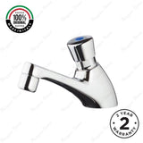 Single water timed sink tap with push-button control, integrated aerator, anti-vandal protection and adjustable flow options for commercial and public washrooms in UAE.