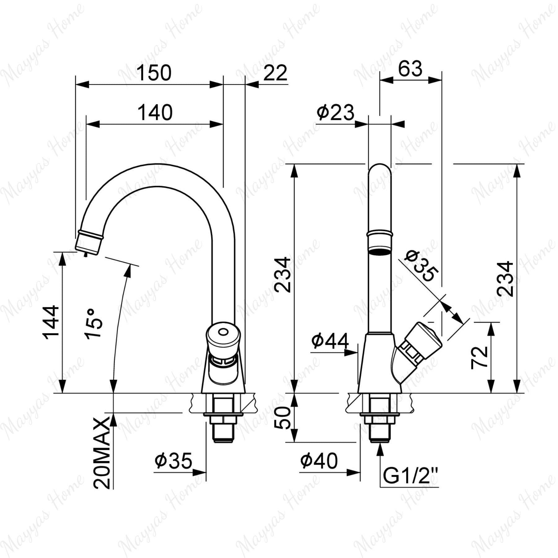 Single water timed washbasin tap with swivel spout, push-button control and anti-vandal protection. Ideal for UAE commercial and public washrooms.