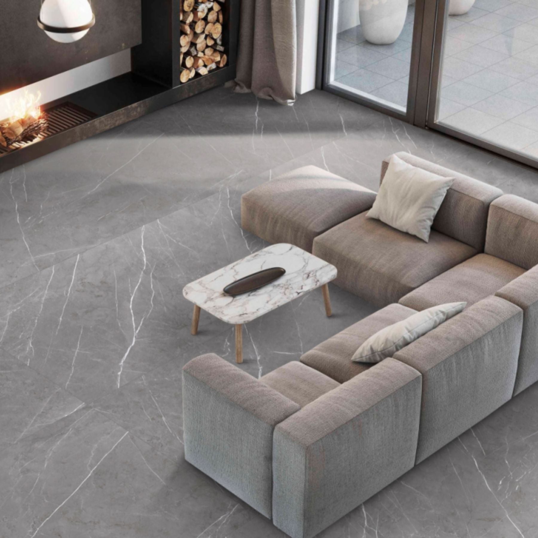 Slate Pietra polished matt porcelain slab 120x280cm, 6mm thick, featuring Random 3 stone-look designs for elegant floors, walls and modern interiors.