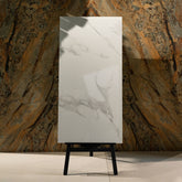 Smoke Statuario glossy marble porcelain tile 60x120cm with 9mm thickness features white base, smoky grey veining and polished finish.