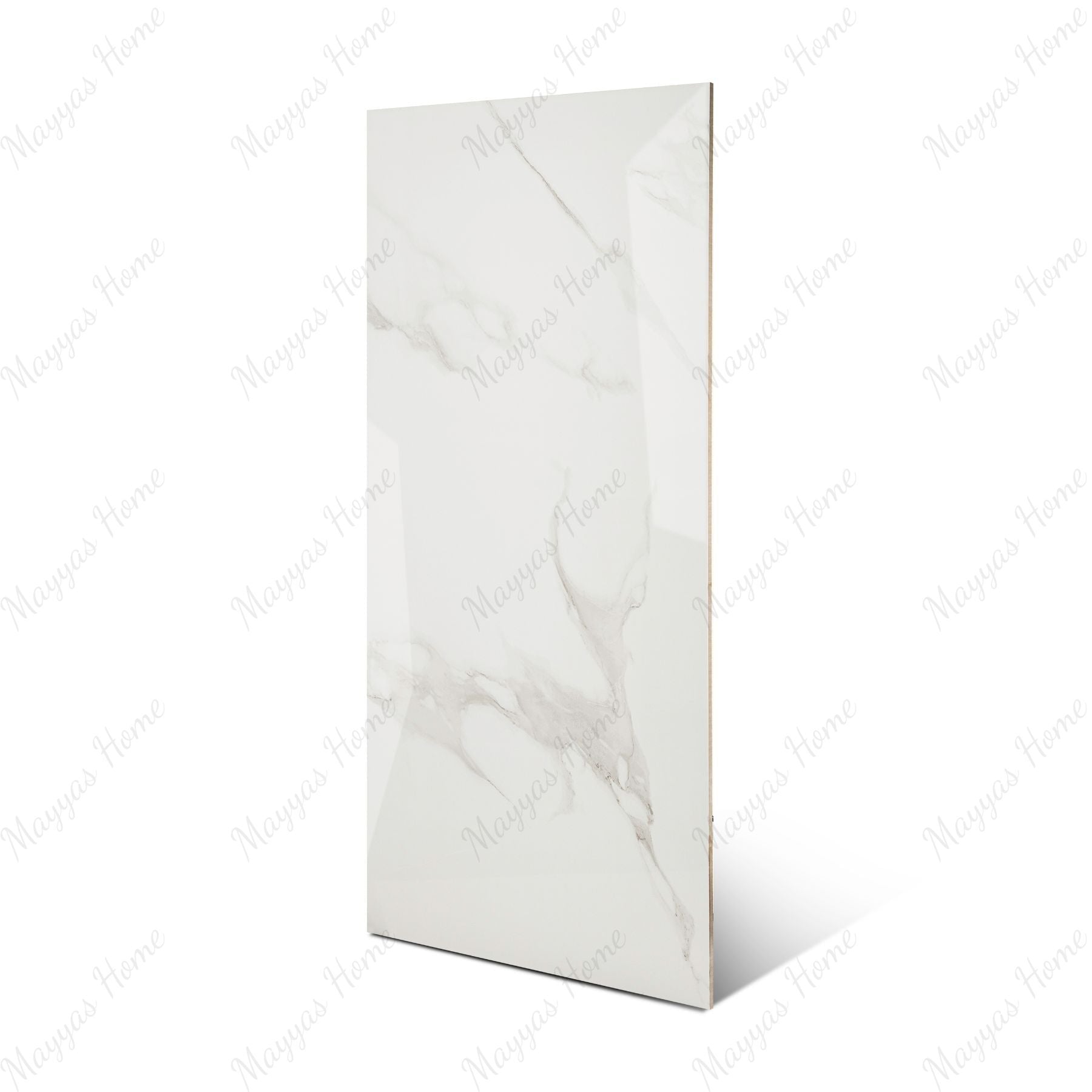 Smoke Statuario glossy marble porcelain tile 60x120cm with 9mm thickness features white base, smoky grey veining and polished finish.