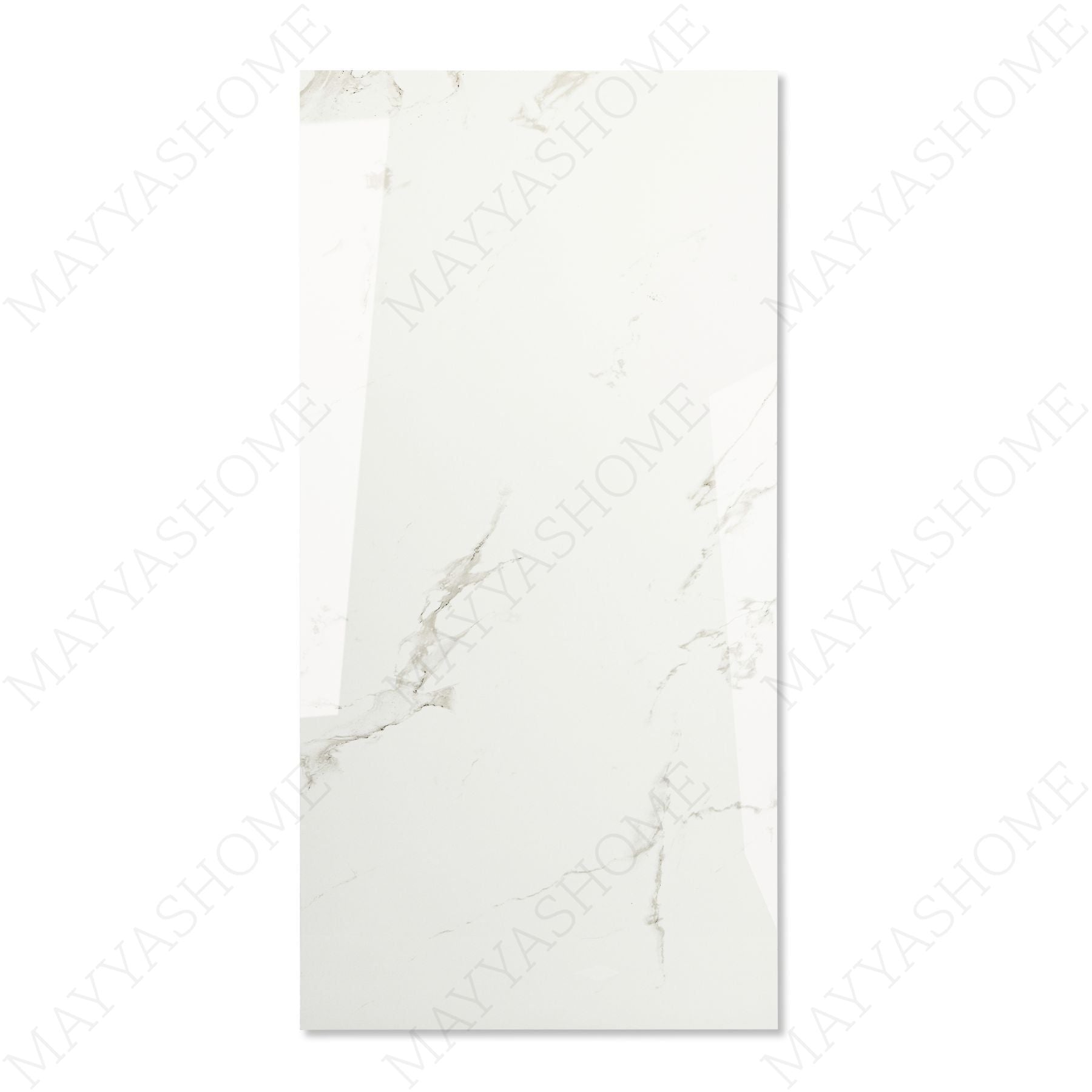 Smoke White glossy marble effect porcelain tile 60x120cm with 9mm thickness delivers a clean white look with subtle grey movement.