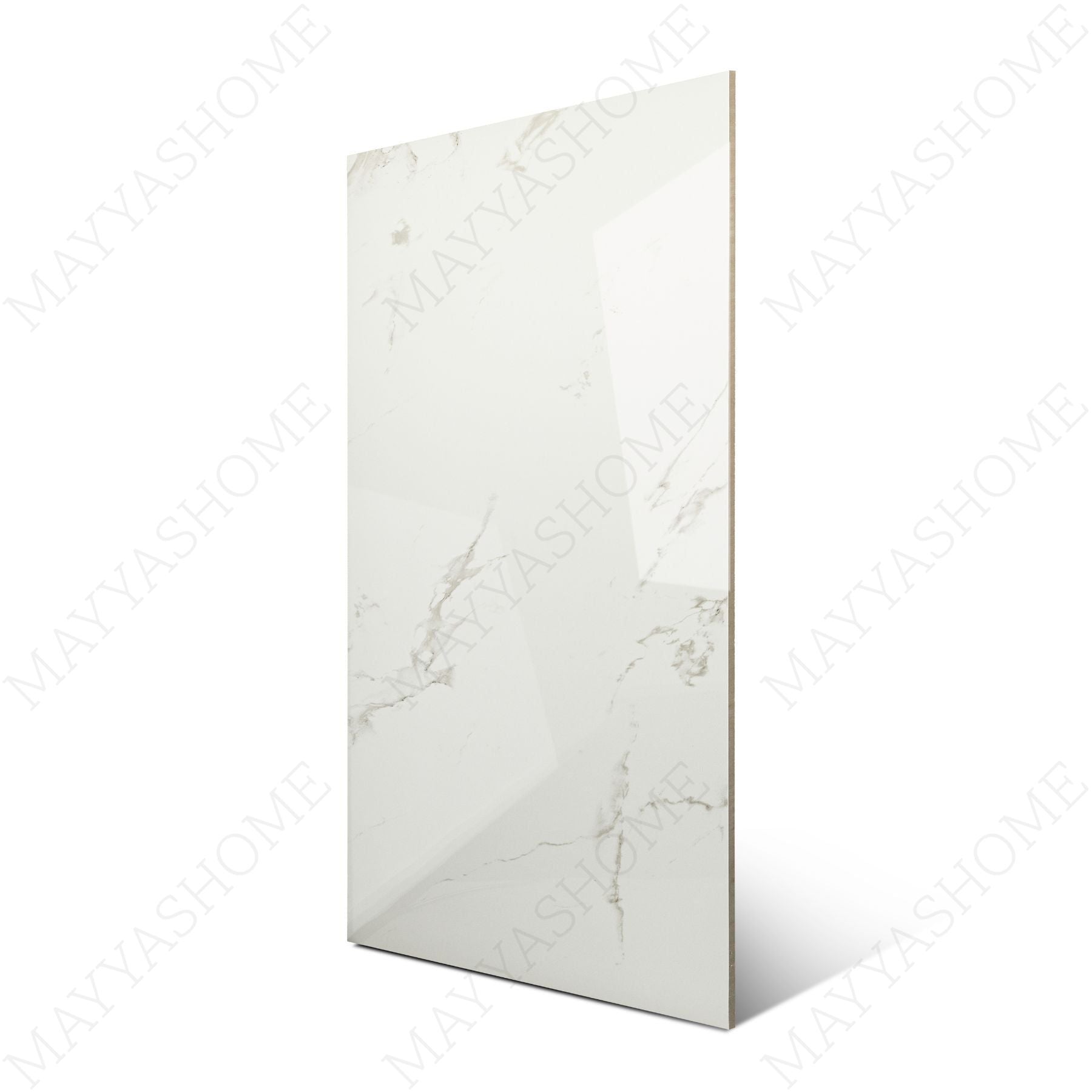 Smoke White glossy marble effect porcelain tile 60x120cm with 9mm thickness delivers a clean white look with subtle grey movement.