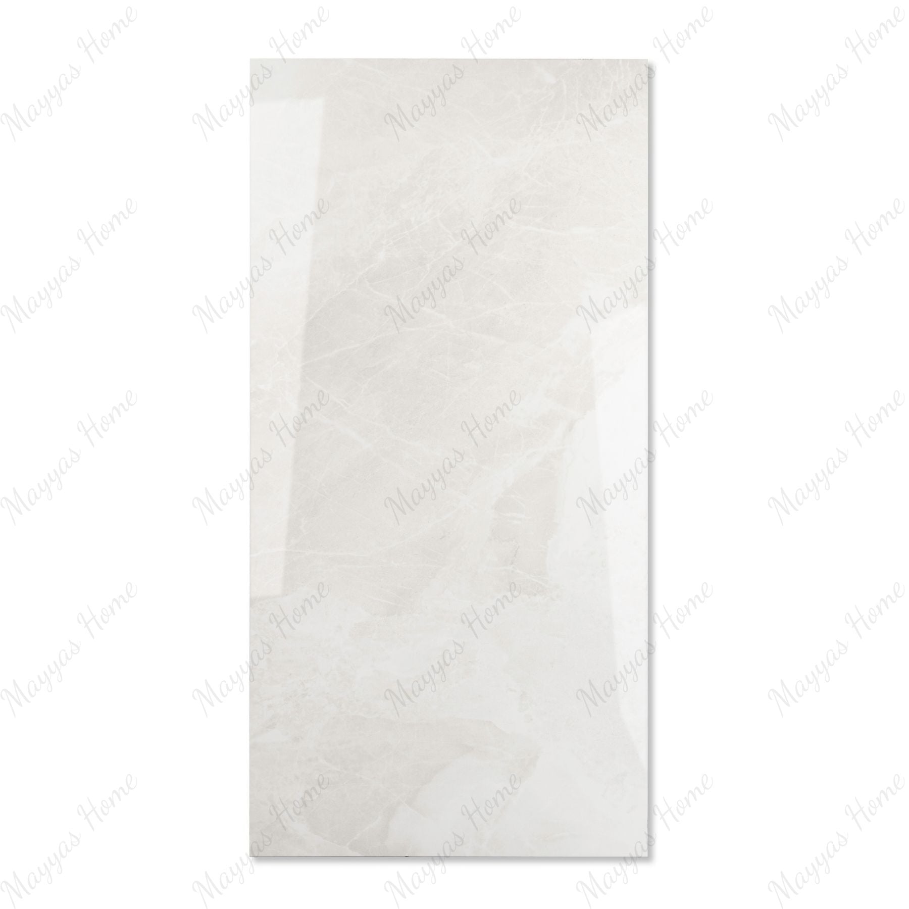 Sparkle Bianco glossy marble effect porcelain tile 60x120cm with 9mm thickness features bright white base, subtle grey veining and polished finish.