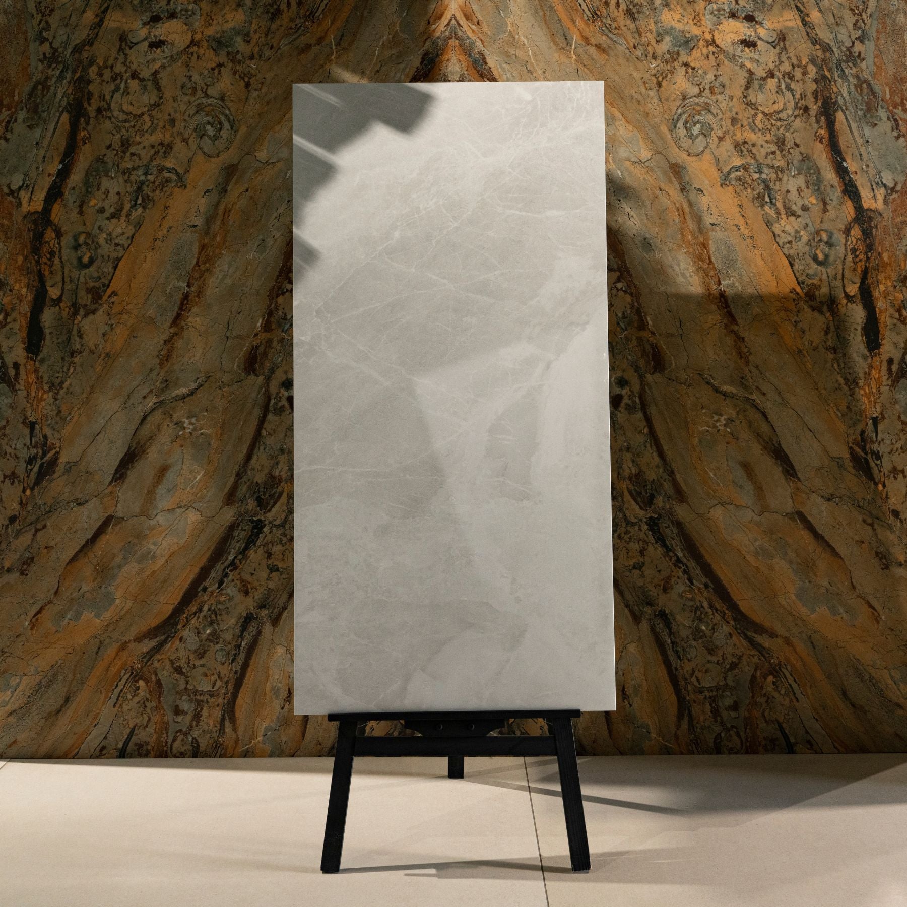 Sparkle Bianco glossy marble effect porcelain tile 60x120cm with 9mm thickness features bright white base, subtle grey veining and polished finish.