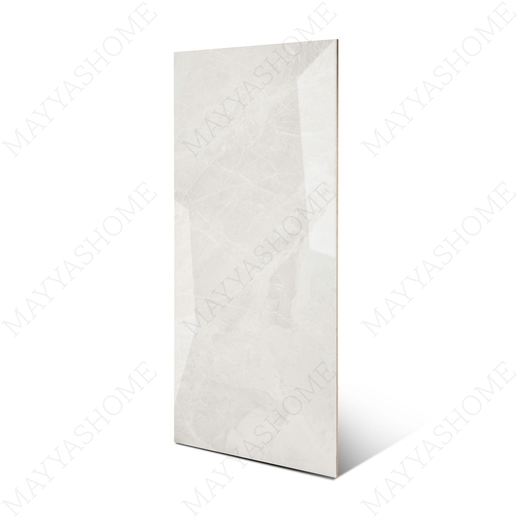 Sparkle Bianco glossy marble effect porcelain tile 60x120cm with 9mm thickness features bright white base, subtle grey veining and polished finish.