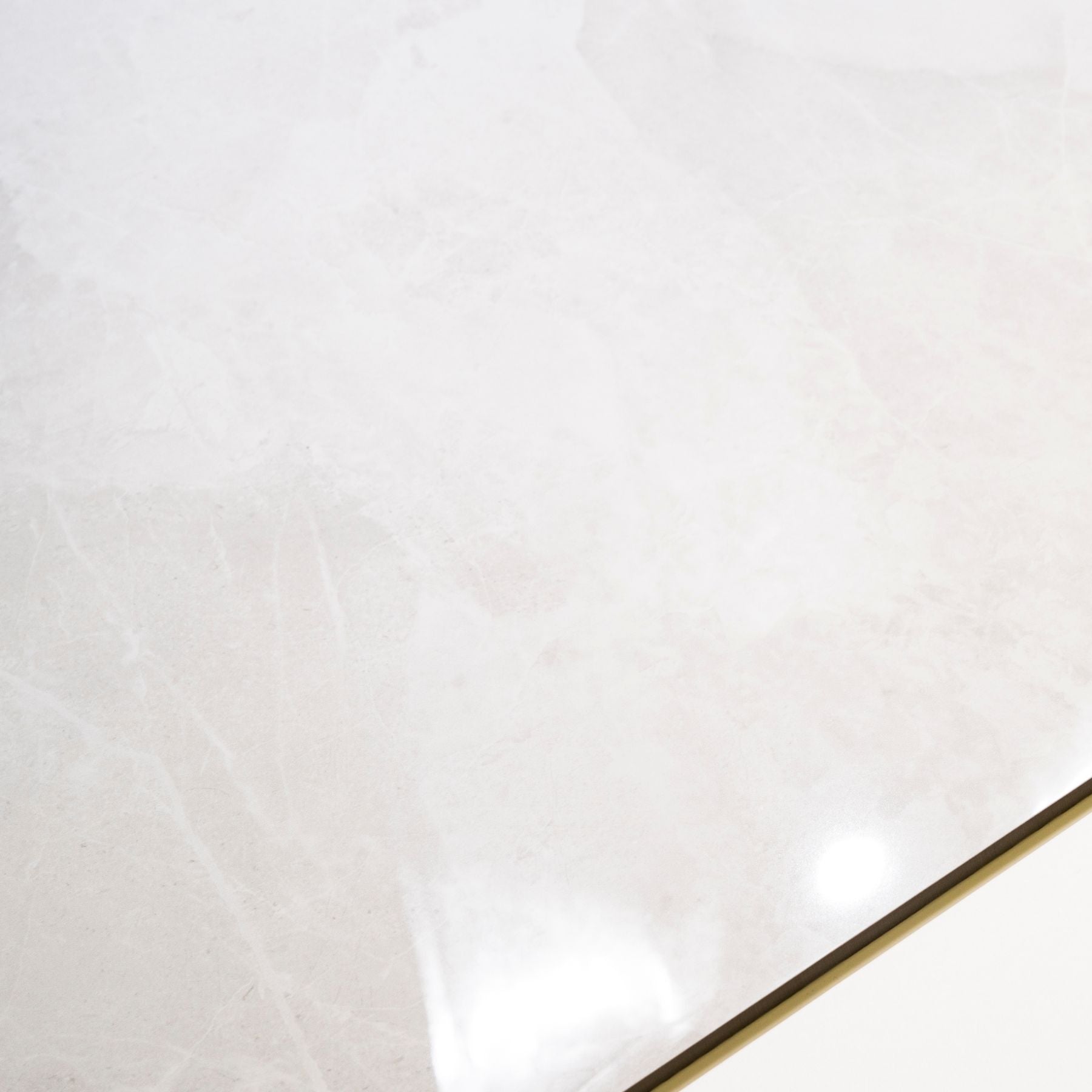 Sparkle Bianco glossy marble effect porcelain tile 60x120cm with 9mm thickness features bright white base, subtle grey veining and polished finish.