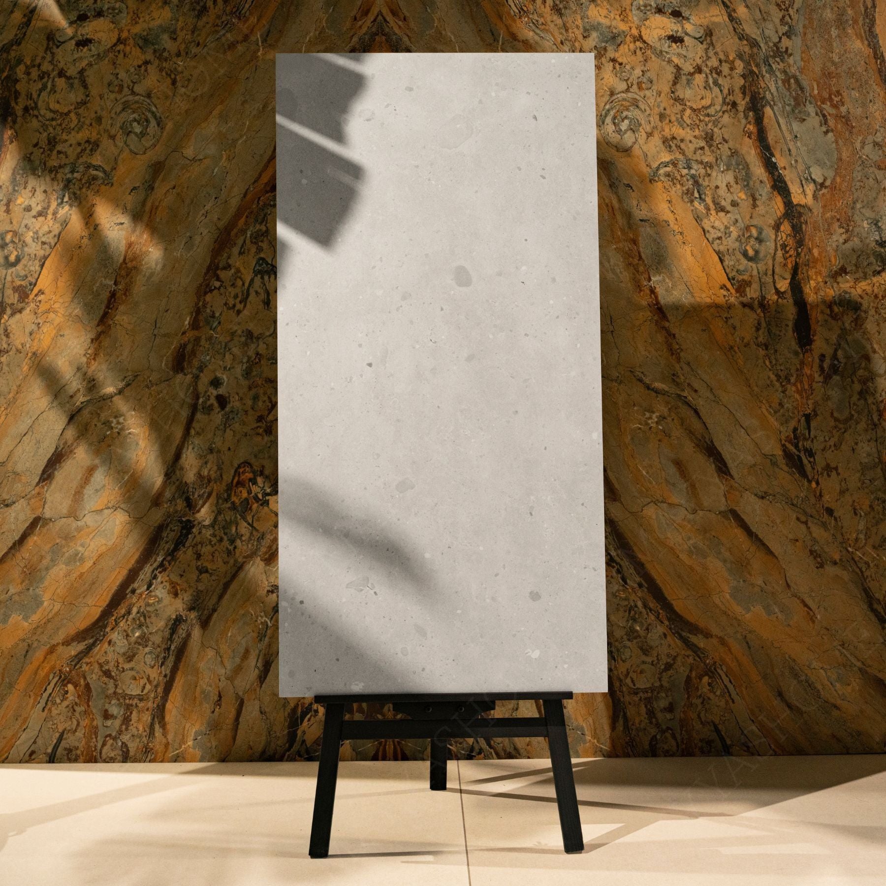Sparkle Roman Sky porcelain tile in 60x120cm size with refined stone effect, subtle sparkle finish and durable 9mm thickness for walls and floors.