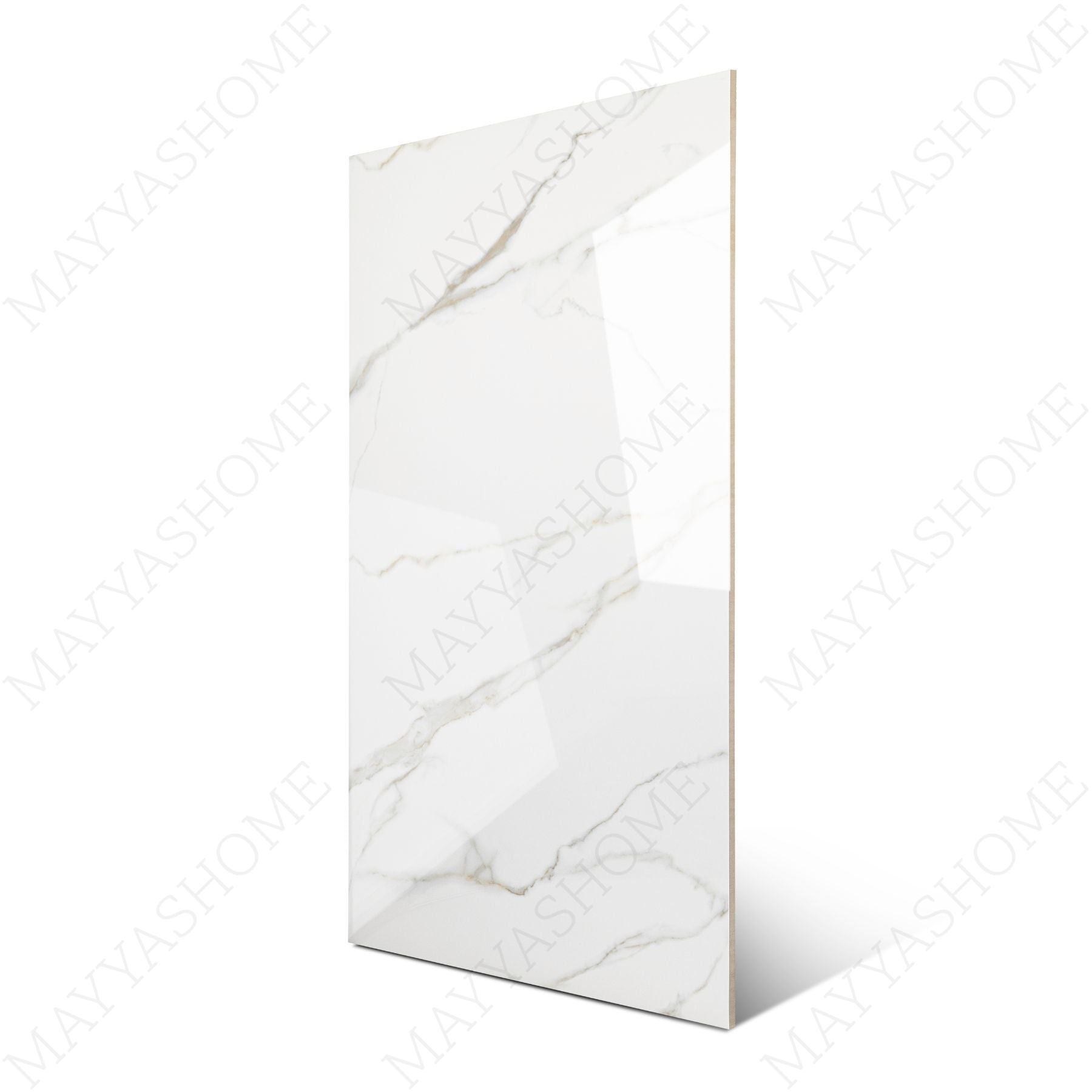 Statuario Austral glossy marble look porcelain tile 60x120cm with 9mm thickness offers bold veining, polished shine, and luxury appeal.