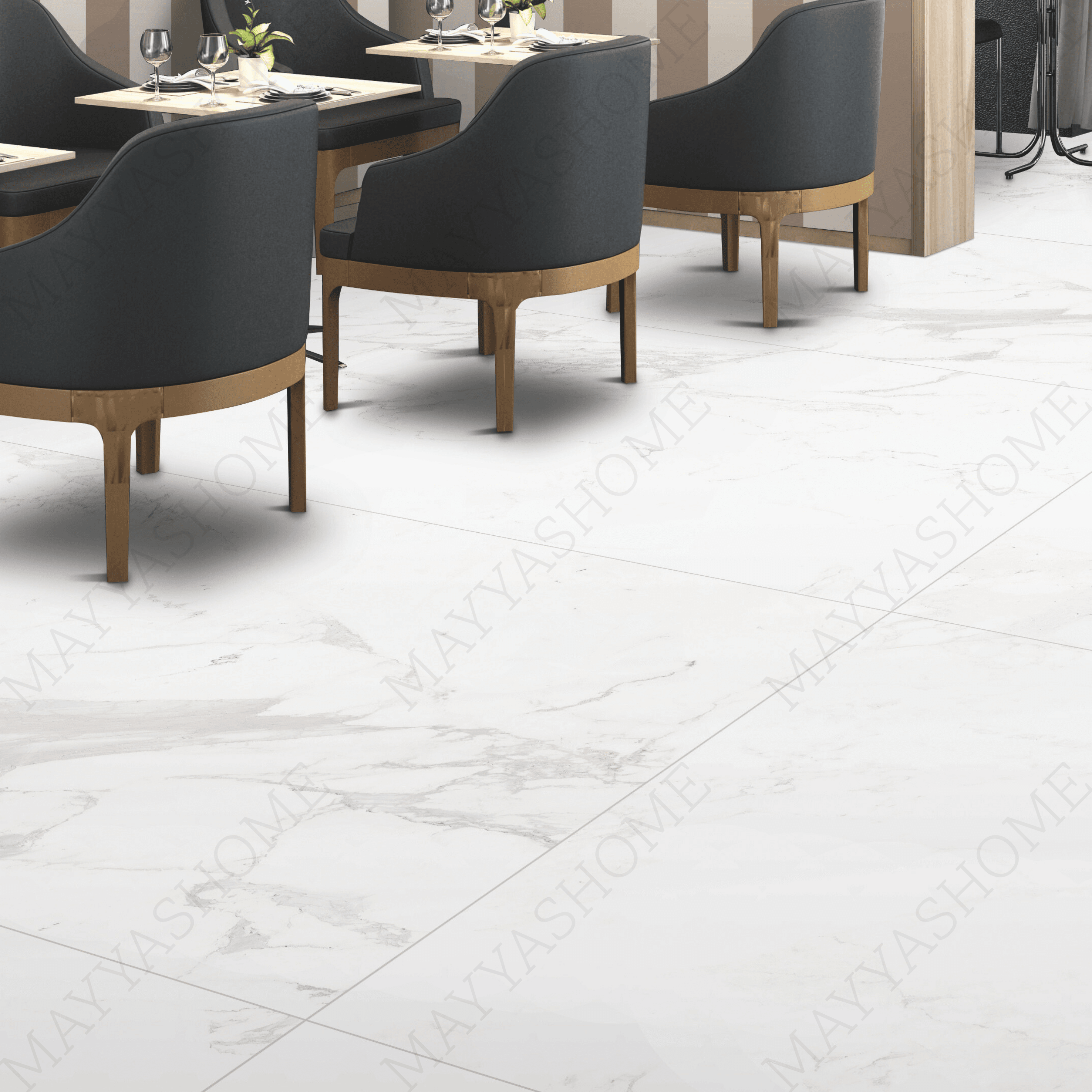 Statuario Jupiter 120x240cm silk matt porcelain tile. White marble look with bold grey veins, 09mm durable format, seamless finish for walls and floors.