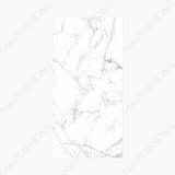 Statuario Marble 120x240cm glossy tile with bold grey veining on white. Perfect for walls and floors, adding timeless elegance to modern interiors.
